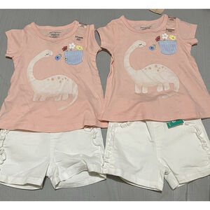 2 Sets Of 6-9 Months Twin Girls Shorts Outfits